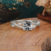 Vintage Round Cut Twisted Band Black Rutilated Quartz Ring for Women